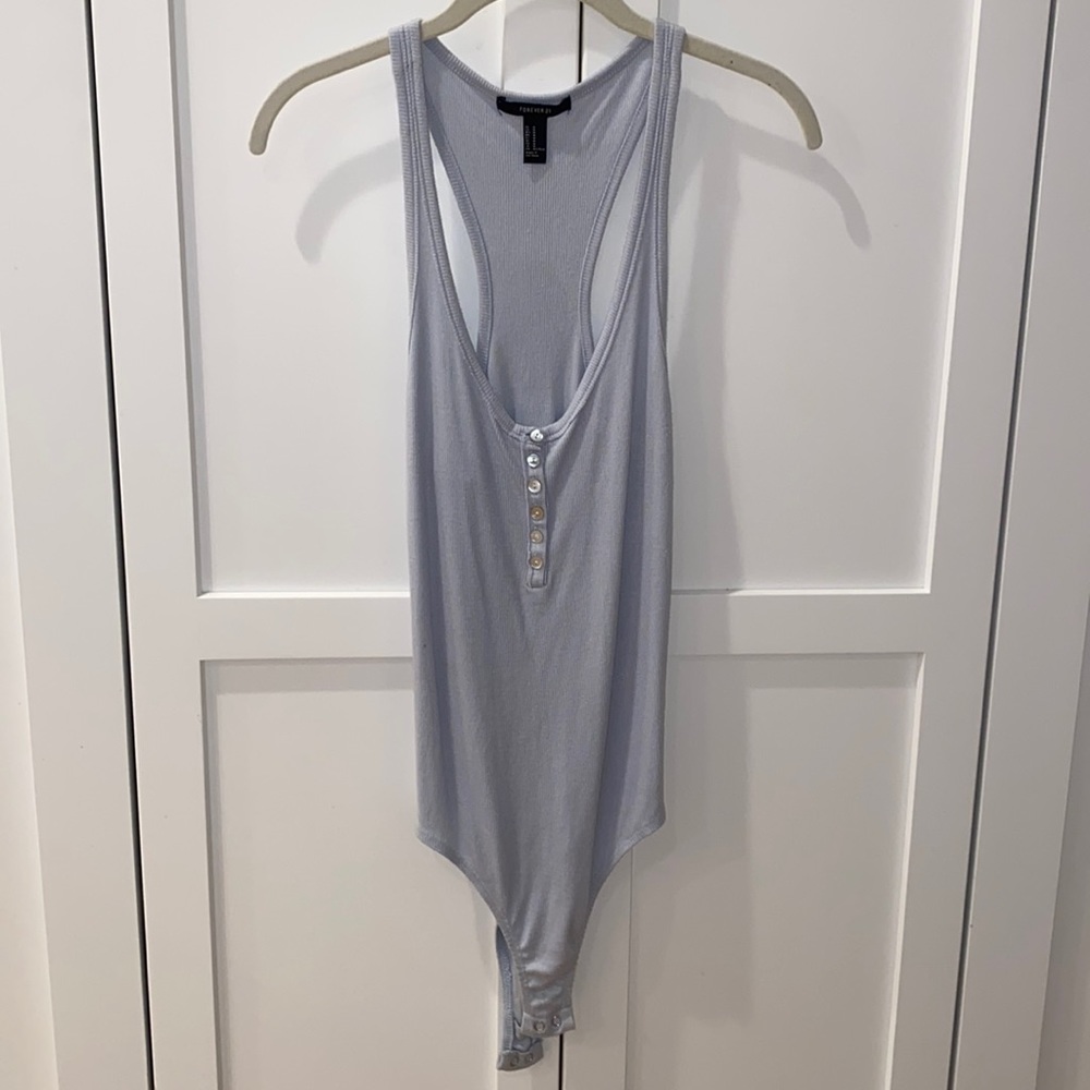 Forever 21 bodysuit with snaps light blue M